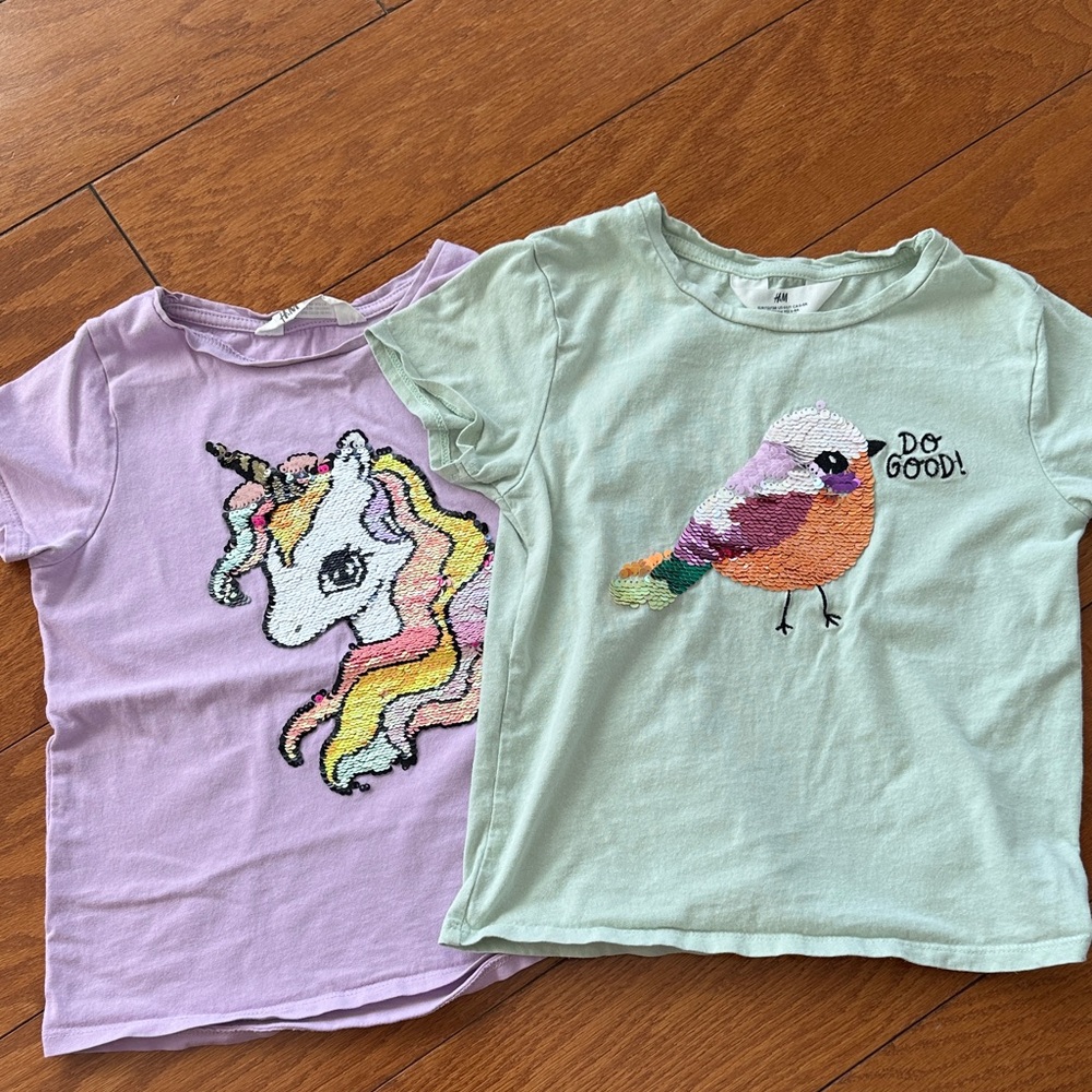 H&M 2 Short Sleeve Sequin Tees - Girls 6x/7